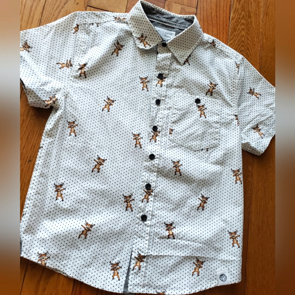 Boy Christmas "Reindeer Dab" Button Down Shirt SZ. 8